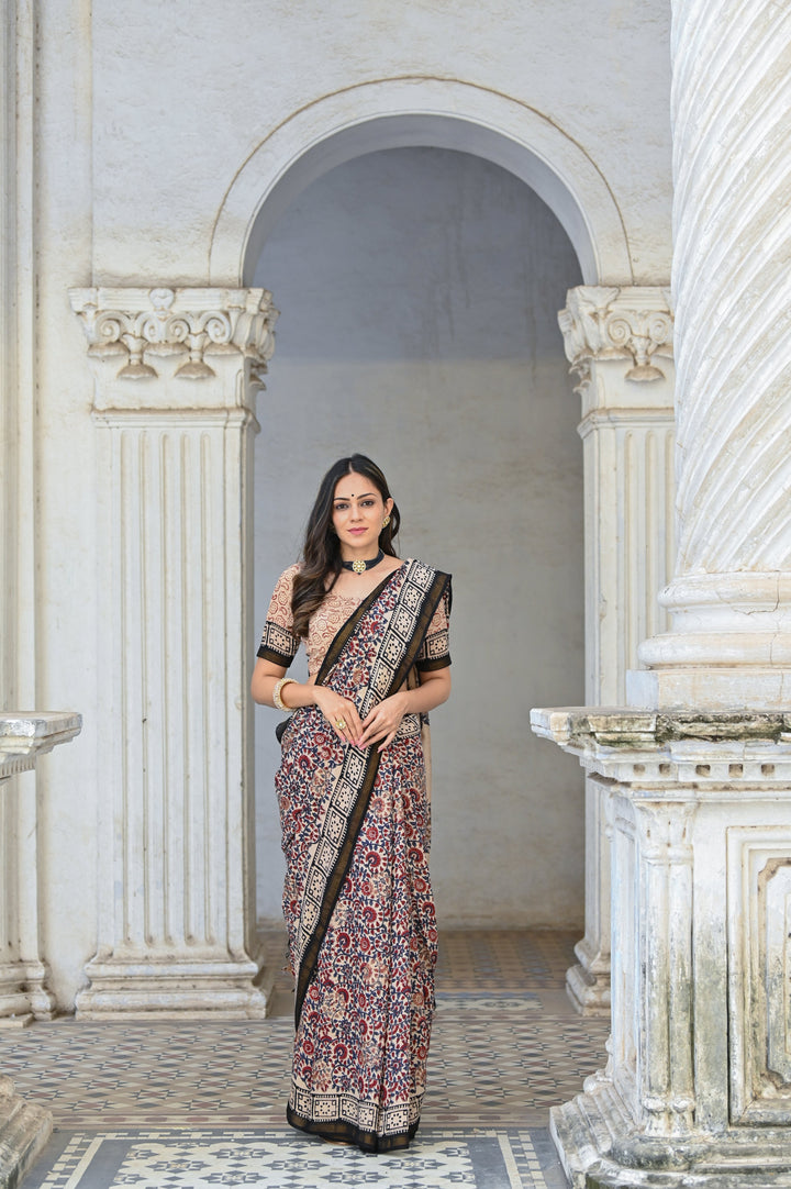 Dilkash Jaal Block Printed Chanderi Saree with Blouse