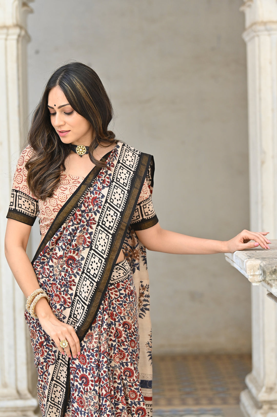 Dilkash Jaal Block Printed Chanderi Saree with Blouse