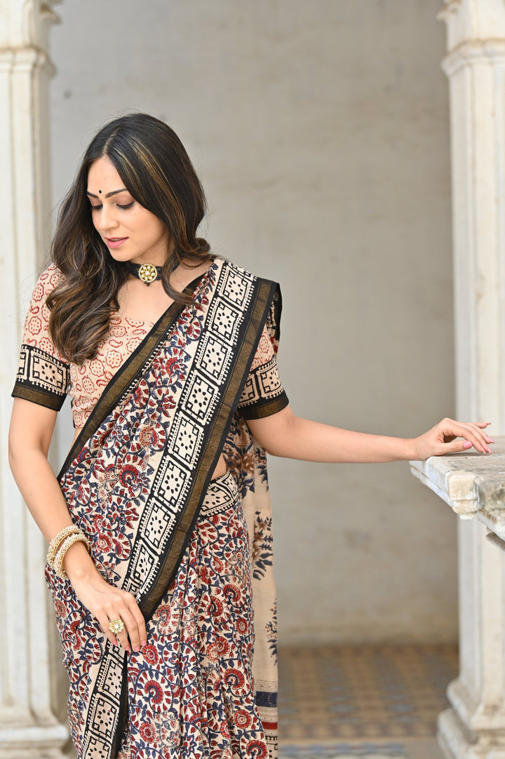 Dilkash Jaal Block Printed Chanderi Saree with Blouse